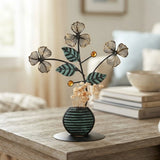 table decorative metal flower vase antique 8"x7.5" china