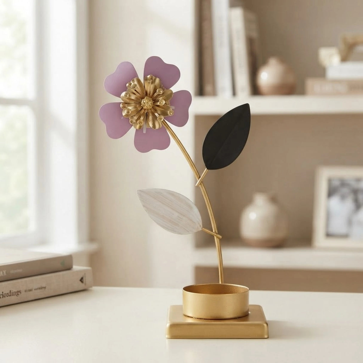 metal candle stand flower golden 7''x4'' china