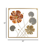 metal wall frame 2 flower 5 leaves square golden 18"x18" china