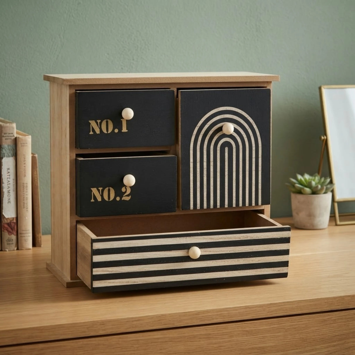 wooden 4 mini drawer black & skin 8.5"x9.5" china