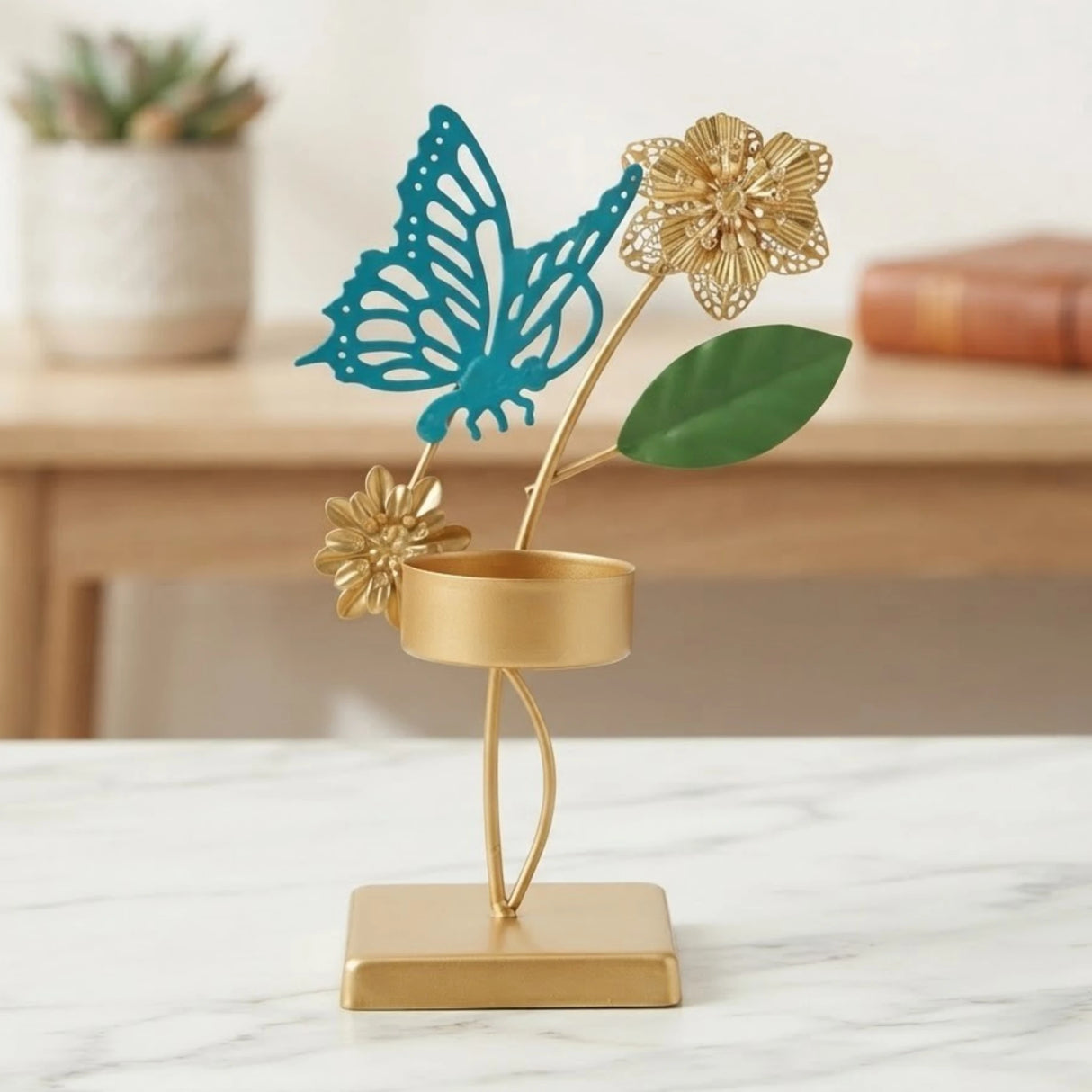 metal candle stand butterfly golden 6.5''x4'' china