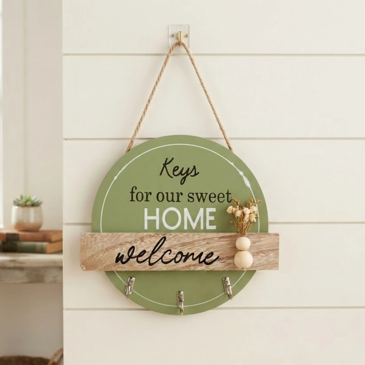 key hook wooden 3s circle green 7"x8" china
