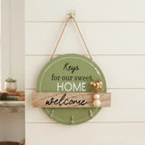 key hook wooden 3s circle green 7"x8" china