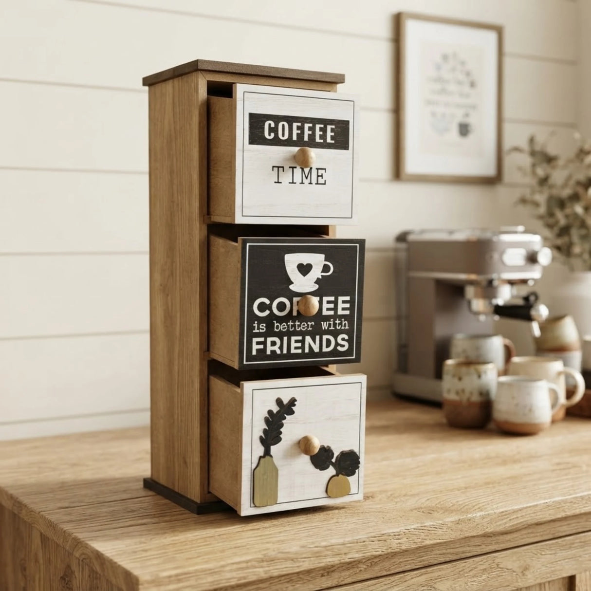 wooden 3 mini drawer white & black 12"x5" china