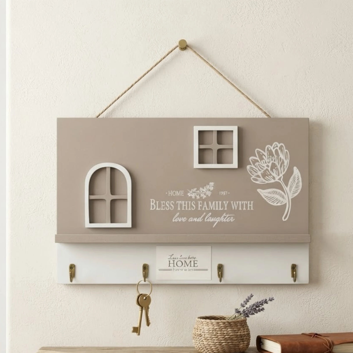 key hook wooden 4s home white & dusty 10"x8" china