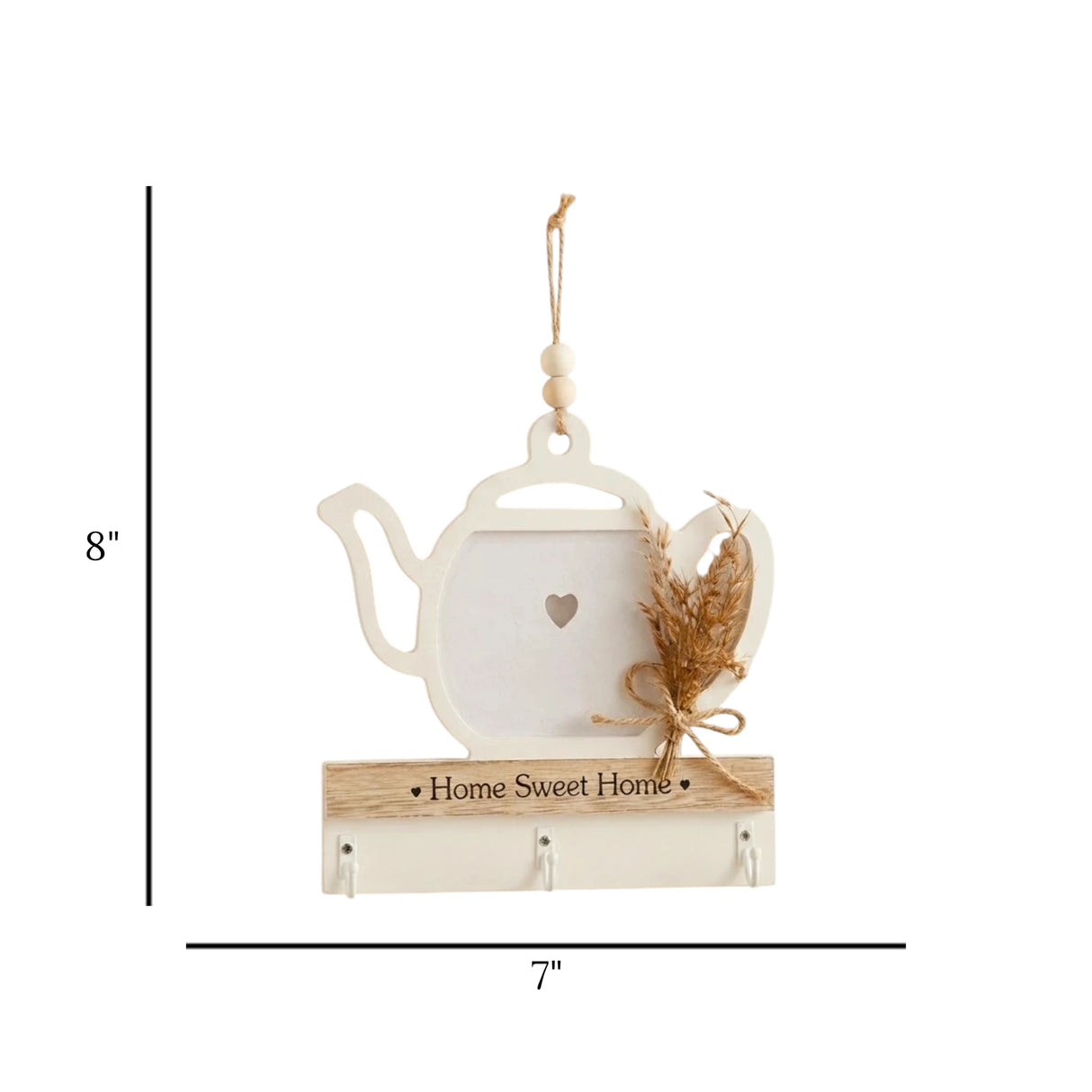 key hook wooden 3s kettle white  8"x7" china