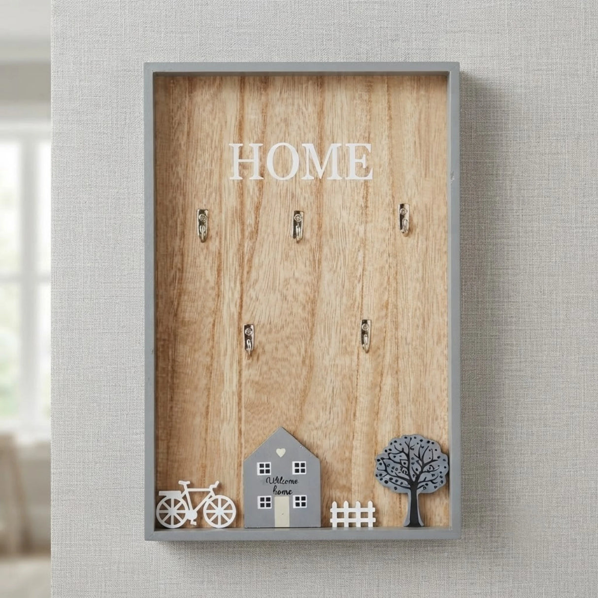 key hook wooden 5s rectangular home 12"x8" china
