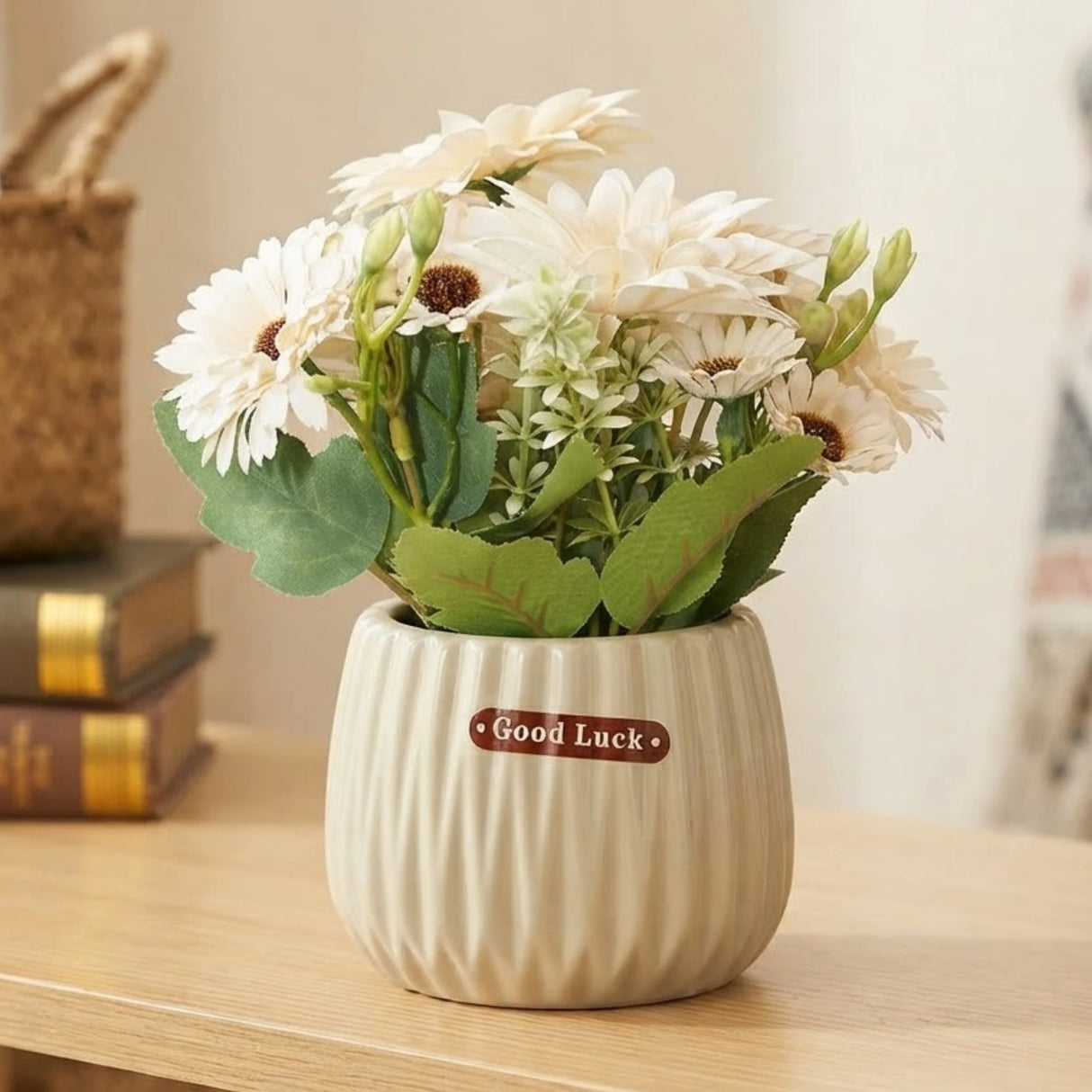 ceramic flower pot gerbera daisy  off white 9''x4'' china