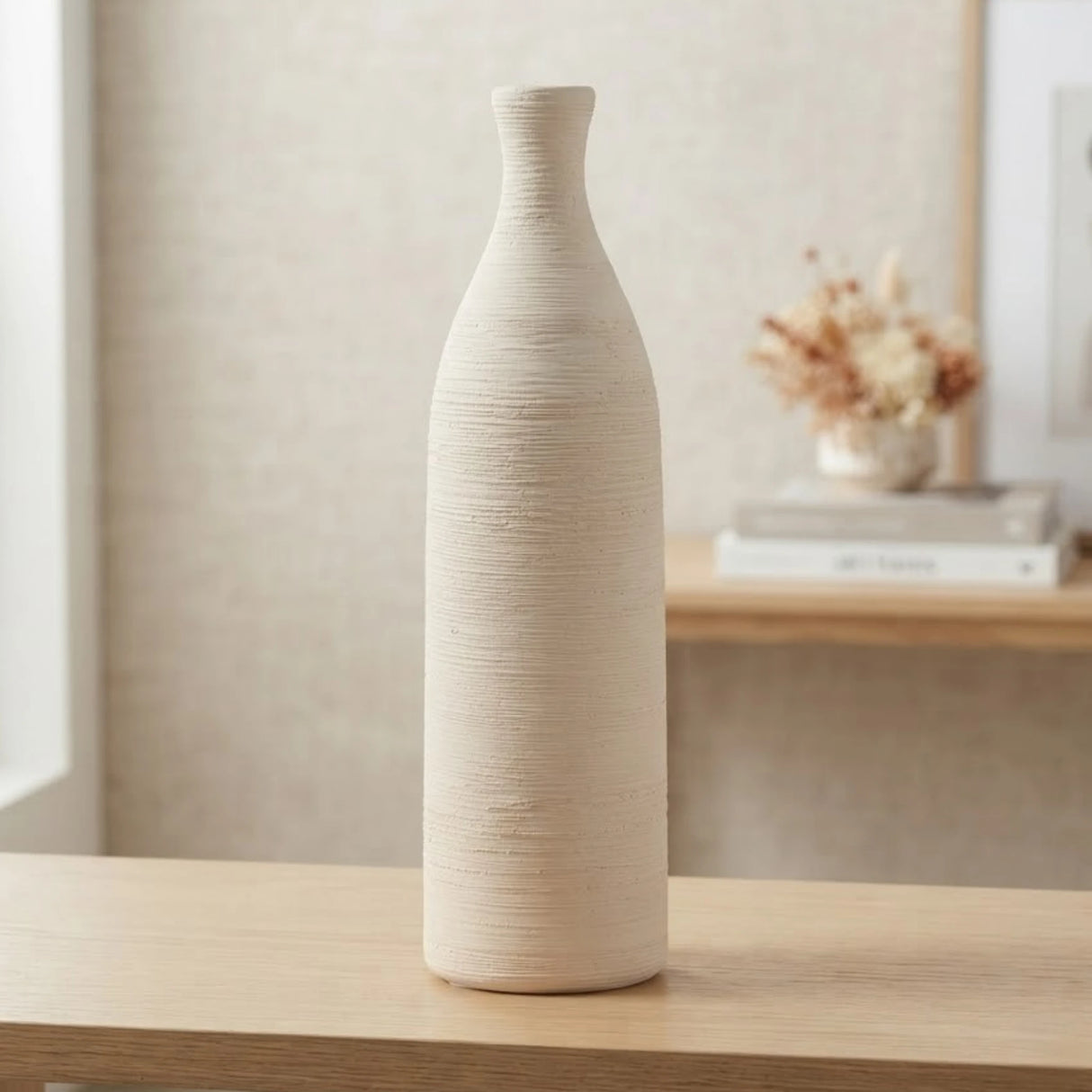 ceramic vase lines white 10''x3'' china