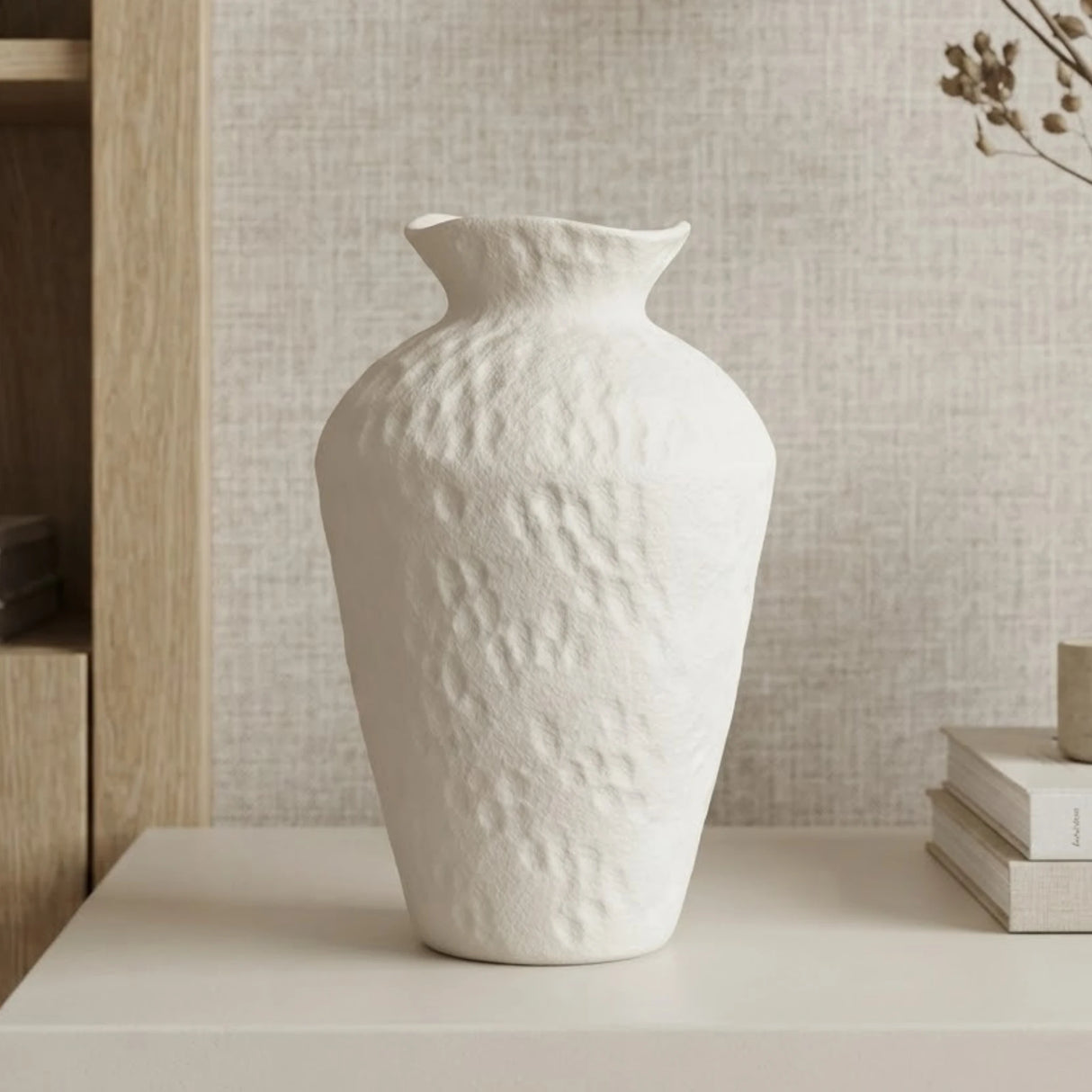 ceramic vase dots white large 10''x6.5'' china