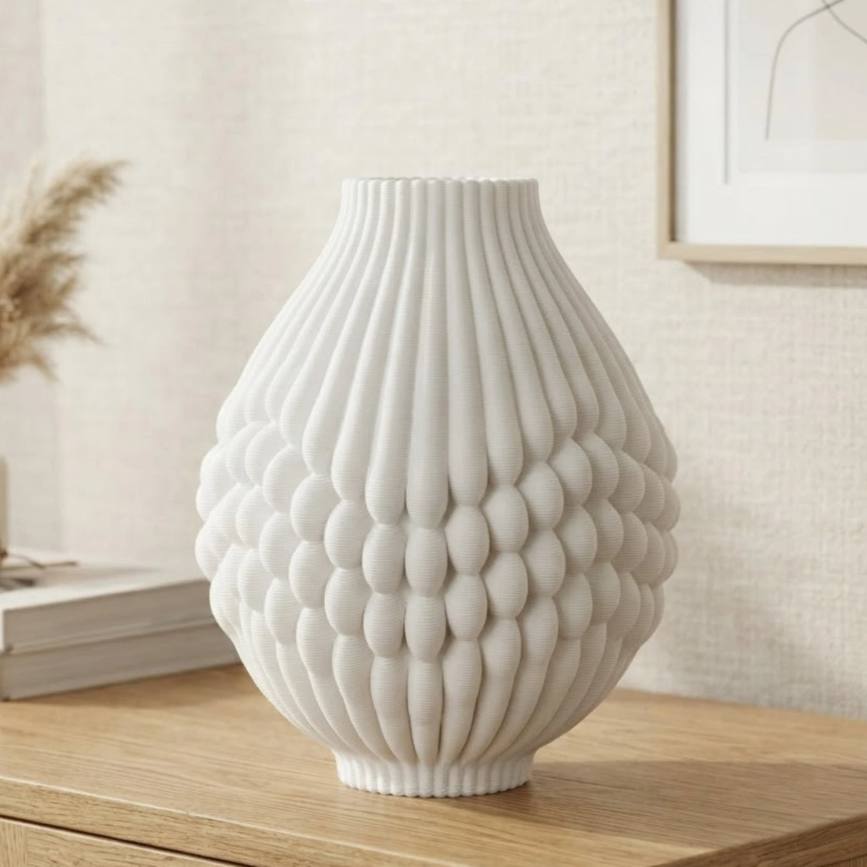 ceramic vase drip lines white 14''x10'' china