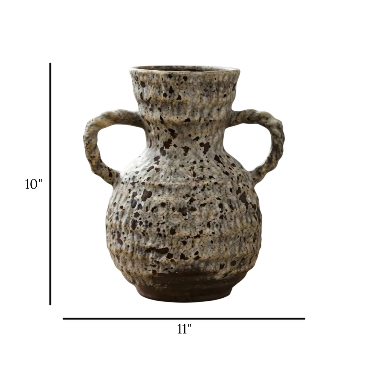 ceramic vase fat lava dots brown 11"x10" china