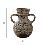 ceramic vase fat lava dots brown 11"x10" china