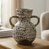 ceramic vase fat lava dots brown 11"x10" china