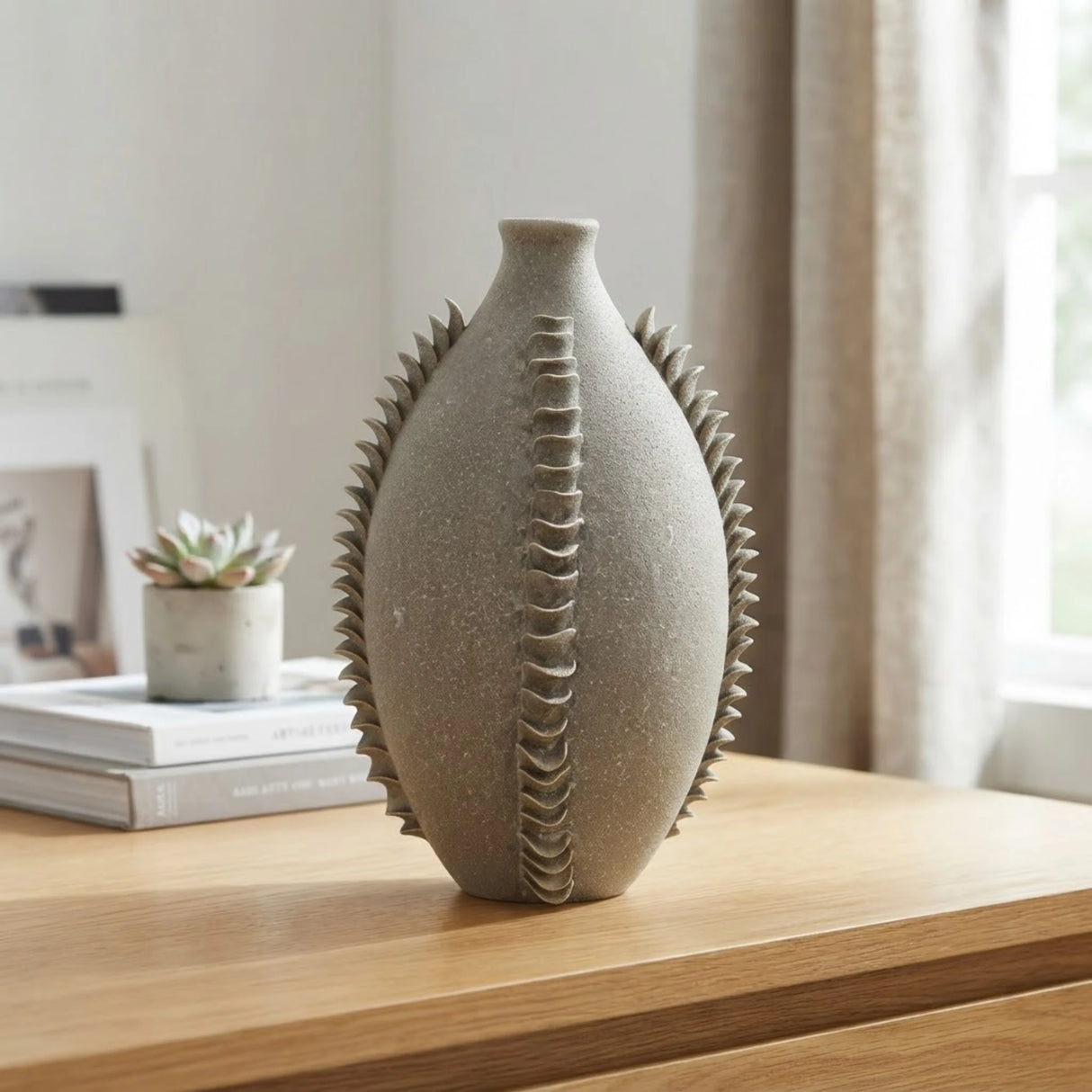 ceramic vase embossed pangolin dusty 13.5"x8.5" china