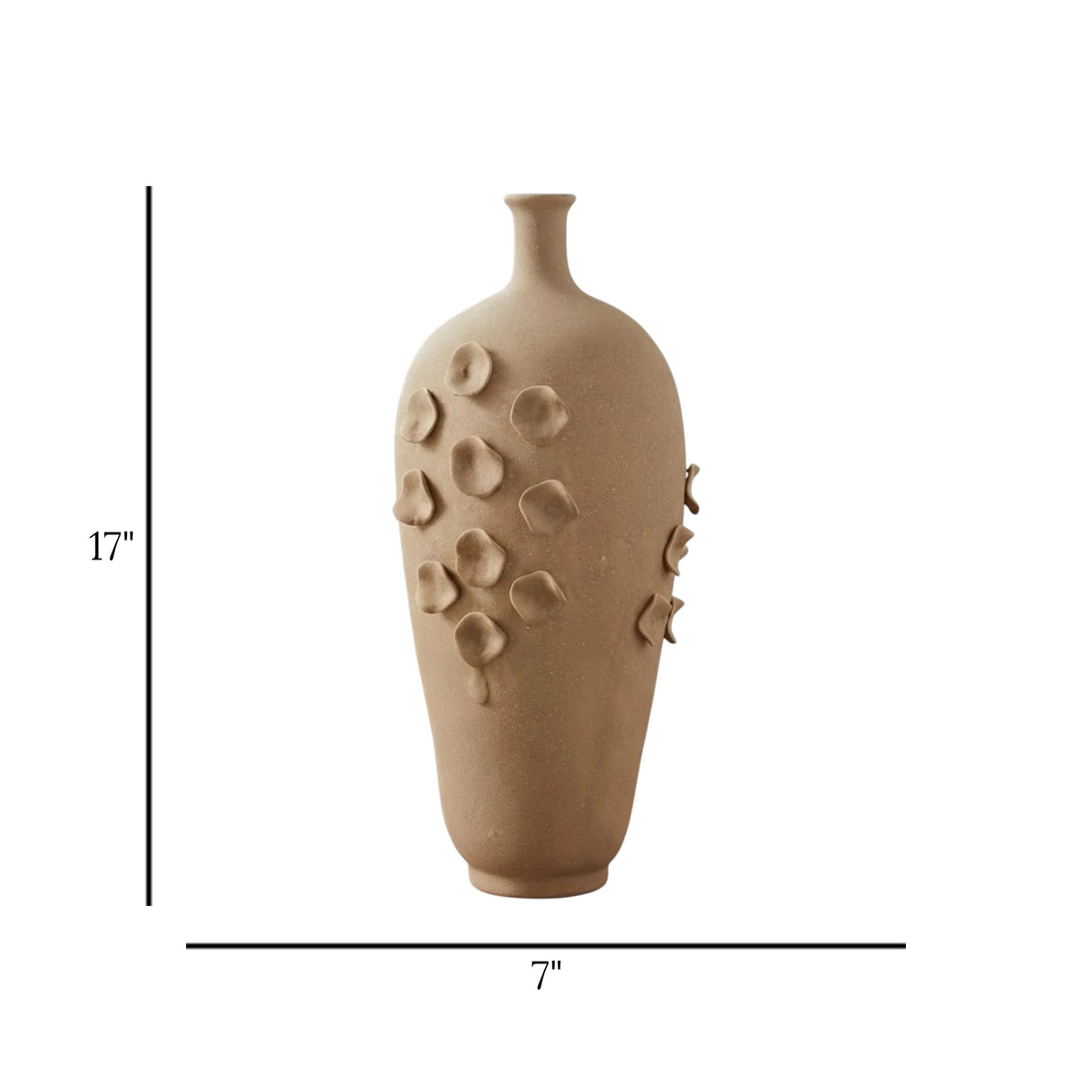 ceramic olphe sculptured pottery vase light brown 17"x7" china