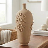ceramic olphe sculptured pottery vase light brown 17"x7" china