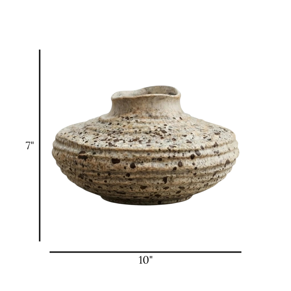 ceramic vase seashell dots brown 7"x10" china