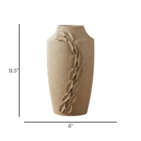 ceramic vase sculpted leaves dusty small 11.5''x6'' china