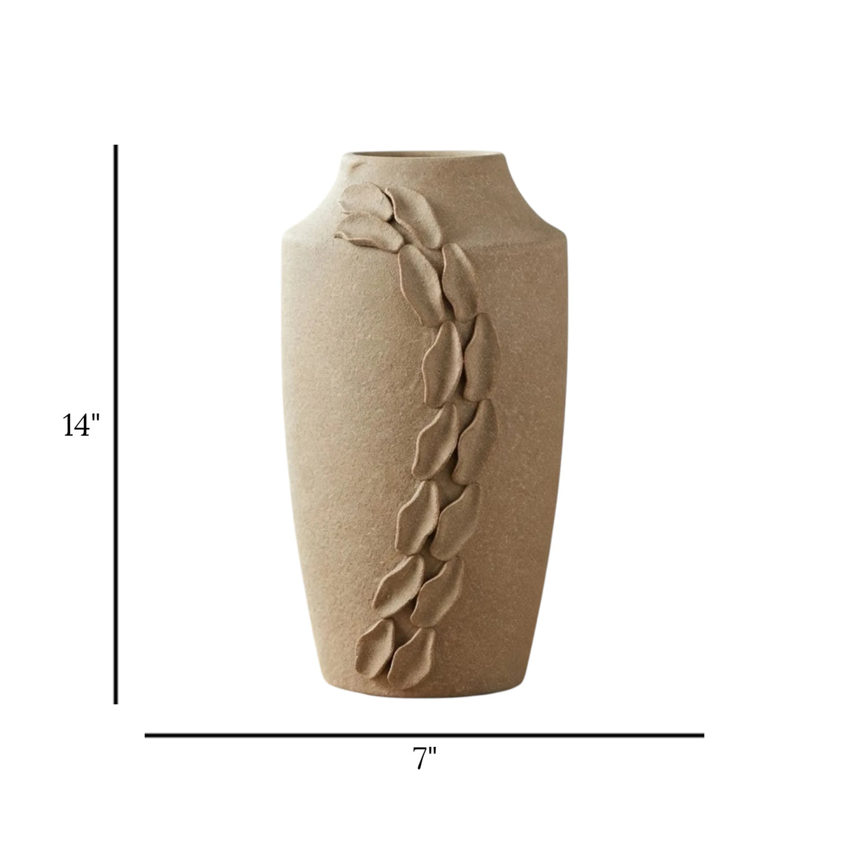 ceramic vase sculpted leaves dusty large 14''x7'' china
