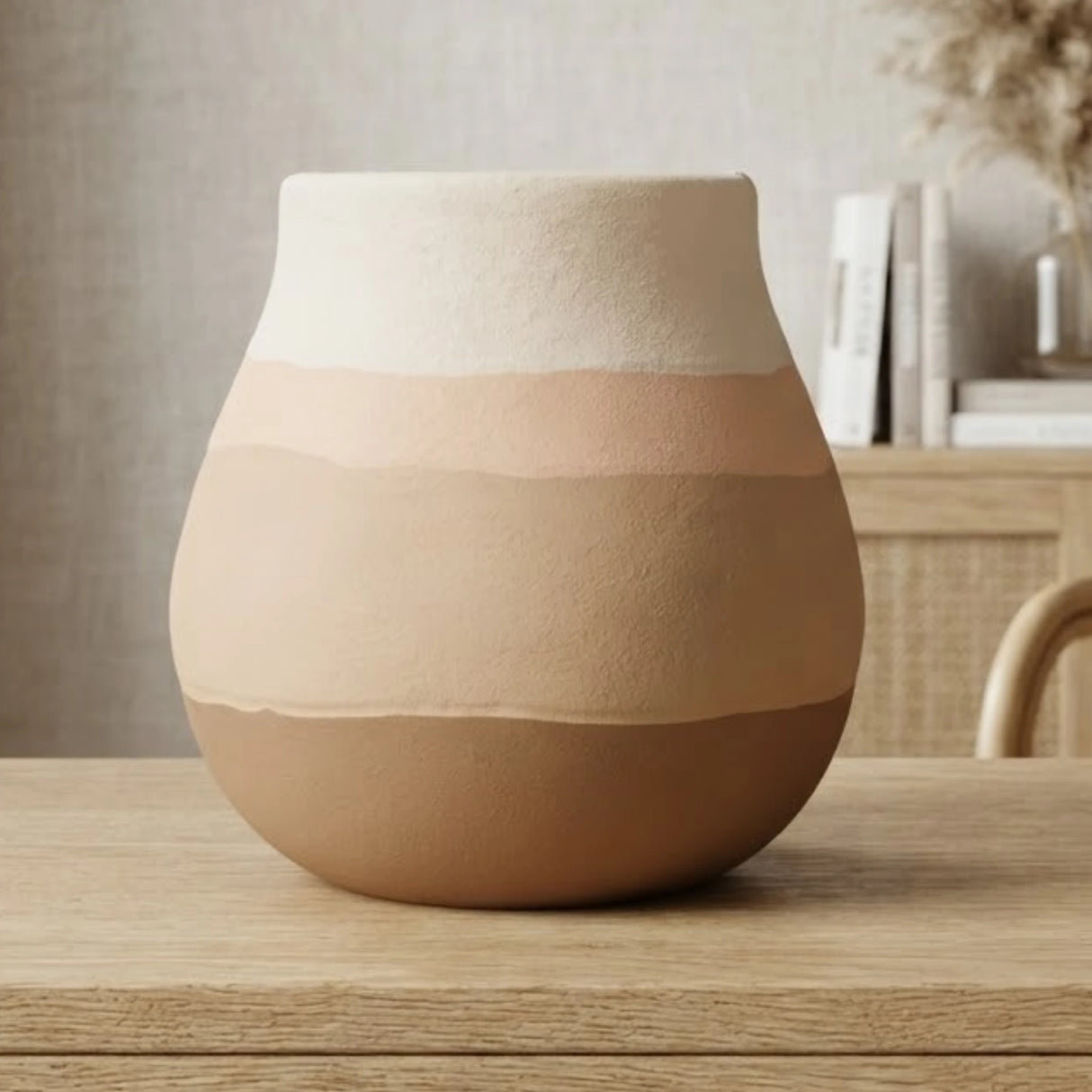 ceramic vase round bellied 2tone dusty 7"x6" china