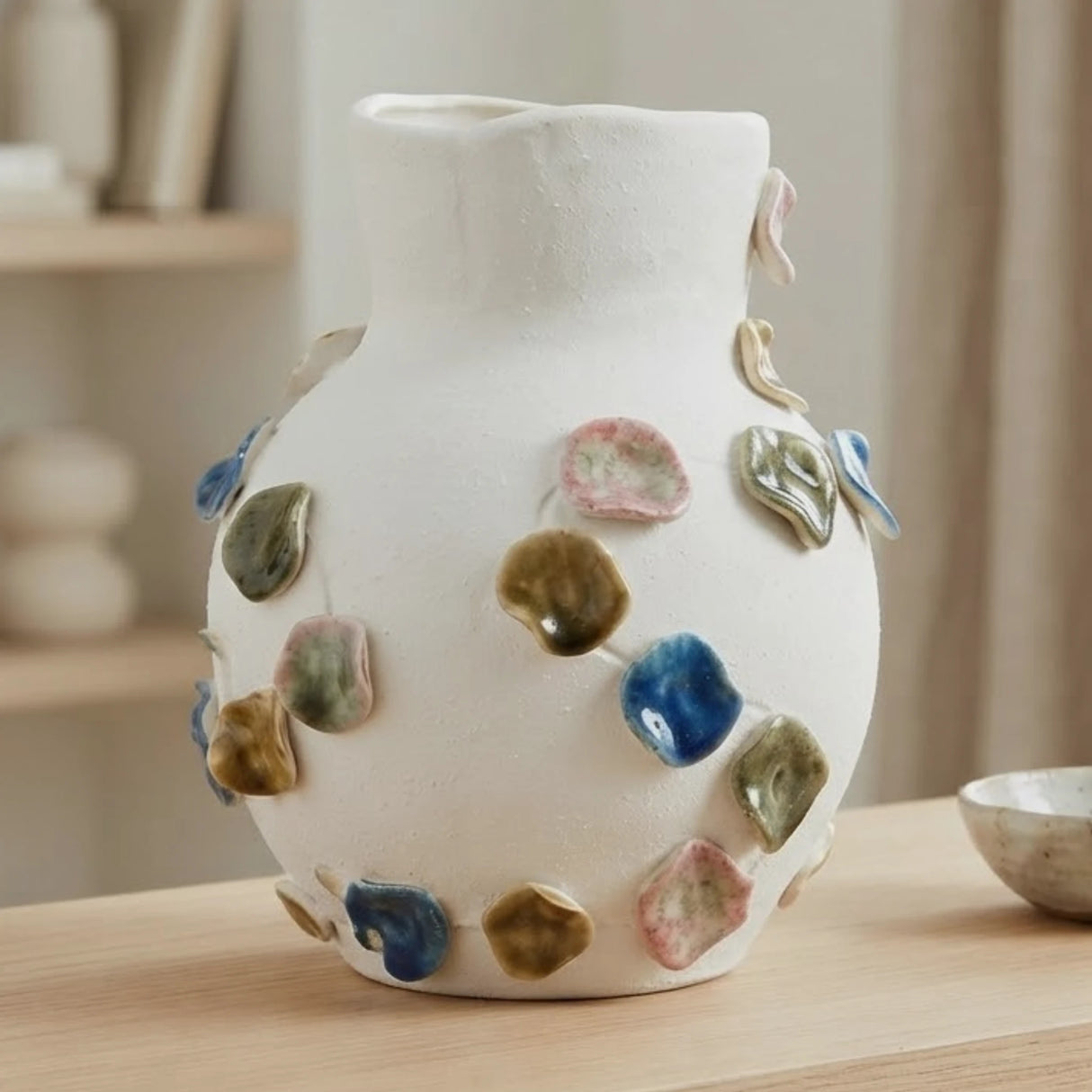 ceramic olphe sculptured pottery vase white small 10"x7" china