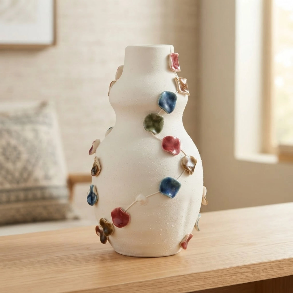 ceramic olphe sculptured pottery vase white large 13"x7" china