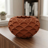 ceramic bowl embossed geometric brown 7"x10.5" china