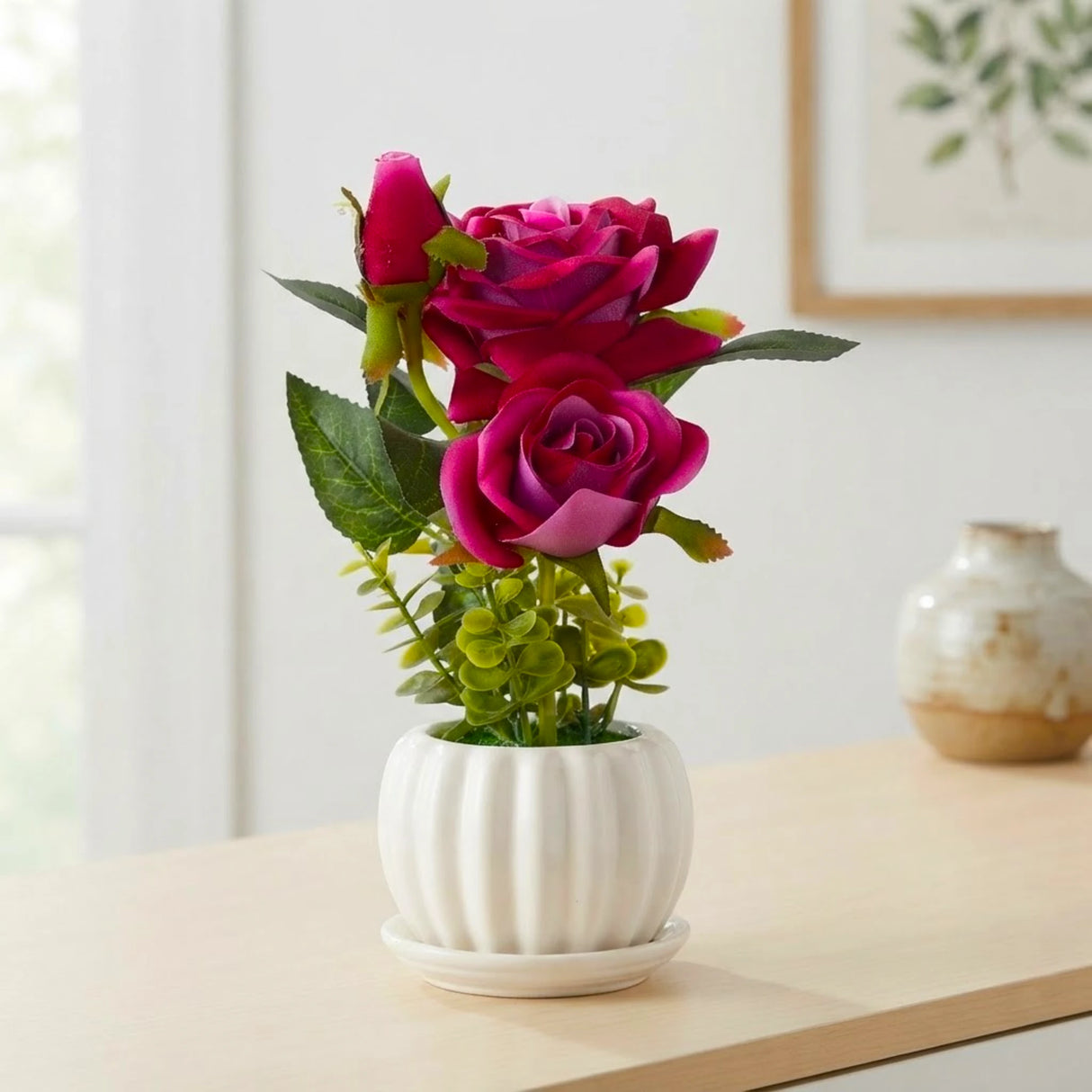 ceramic flower pot rose purple 10"x4" china