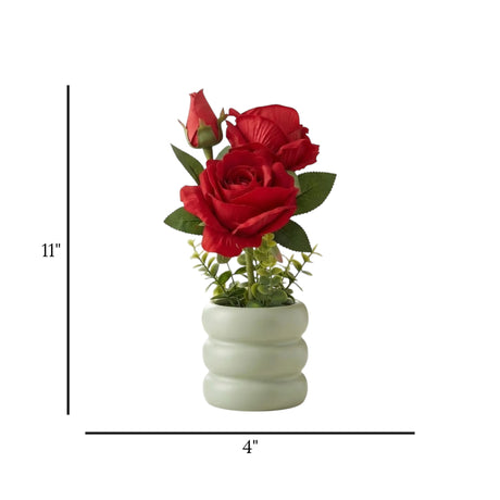 ceramic flower pot rose red 11"x4" china