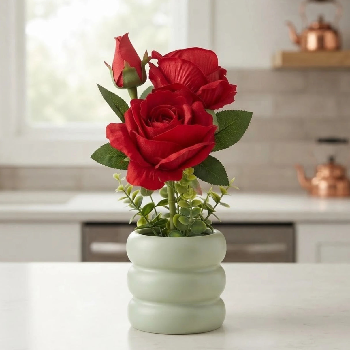 ceramic flower pot rose red 11"x4" china