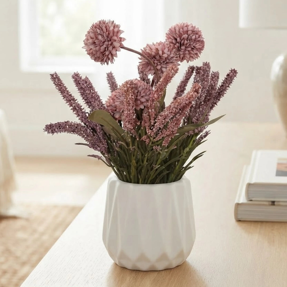 ceramic flower pot pompom purple 9"x3" china
