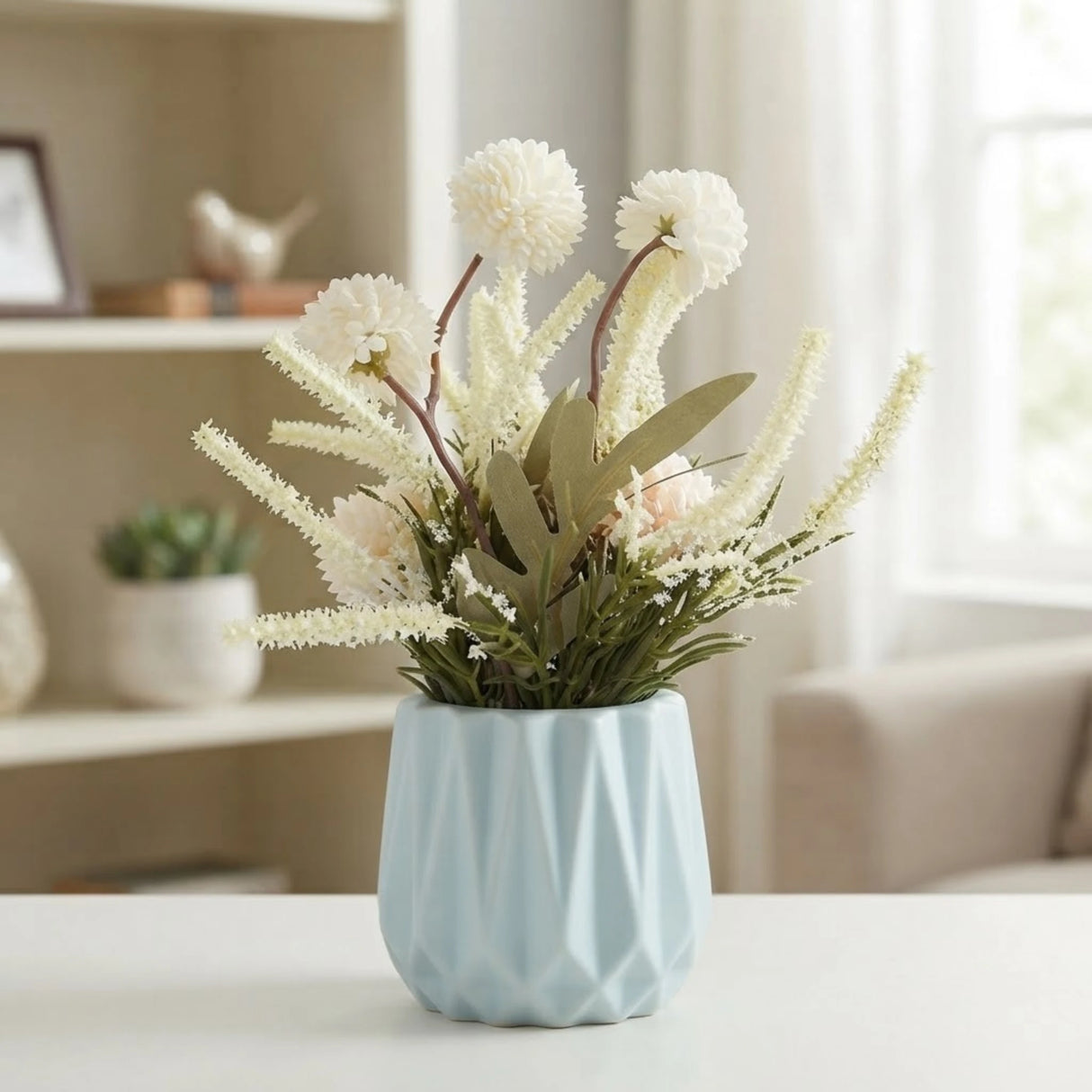 ceramic flower pot pompom white 9"x3" china