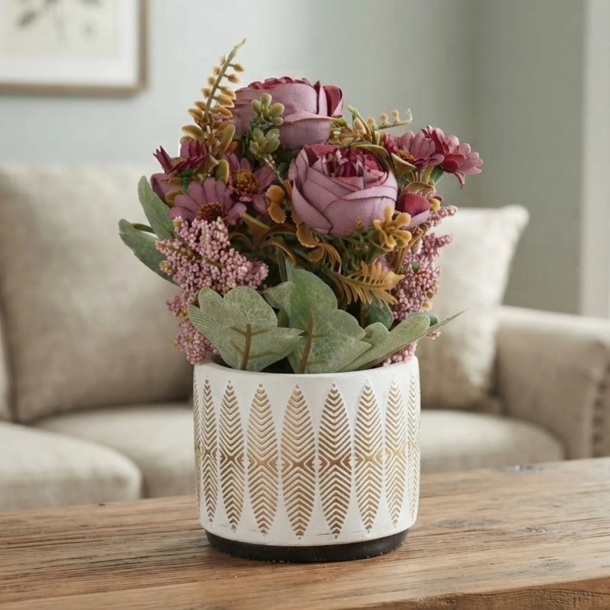 ceramic flower pot peony lavender 7"x4" china