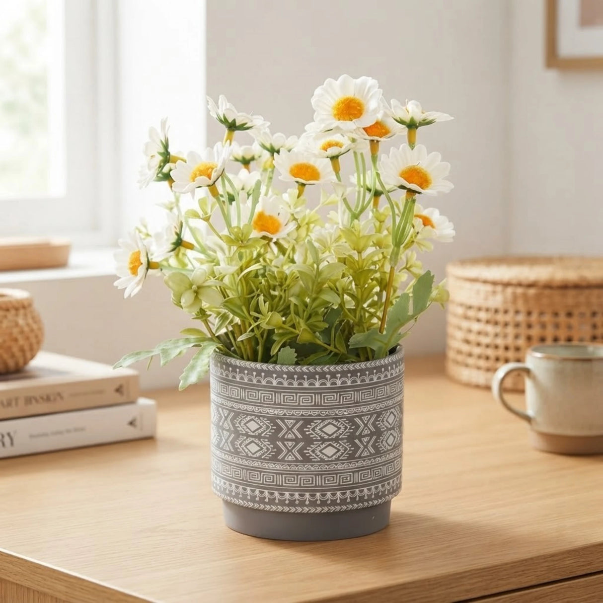 flower pot plastic daisy white 8''x4'' china