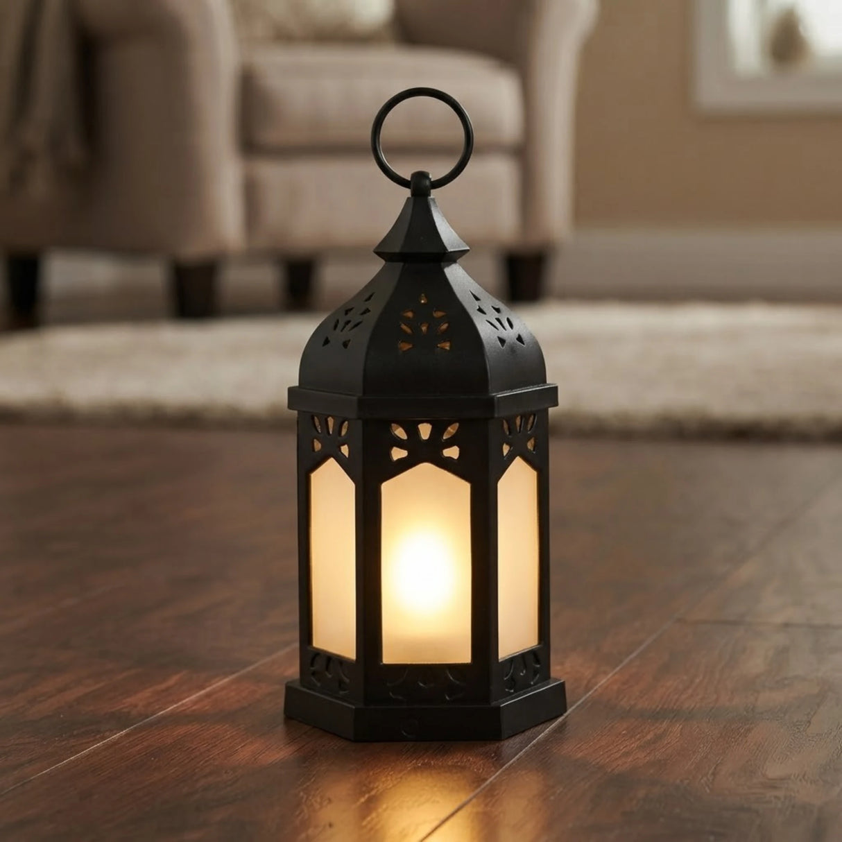 led lantern plastic hexagonal black 7"x3.5" china