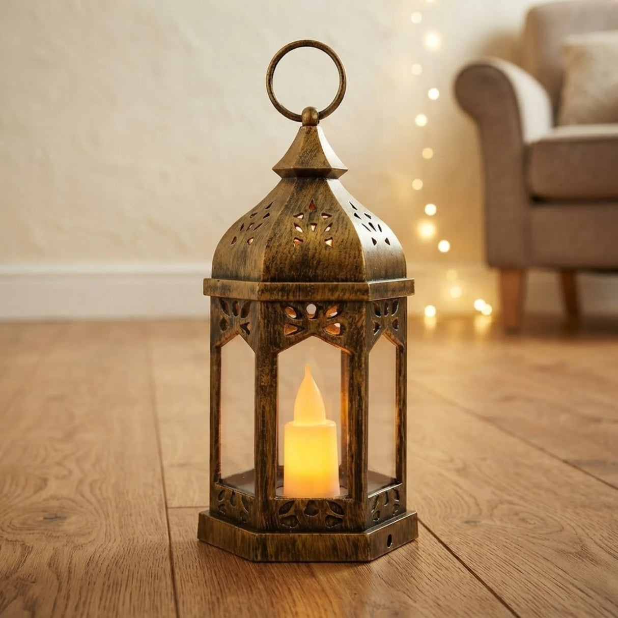 led lantern 1s plastic hexagonal antique golden 7"x3.5" china