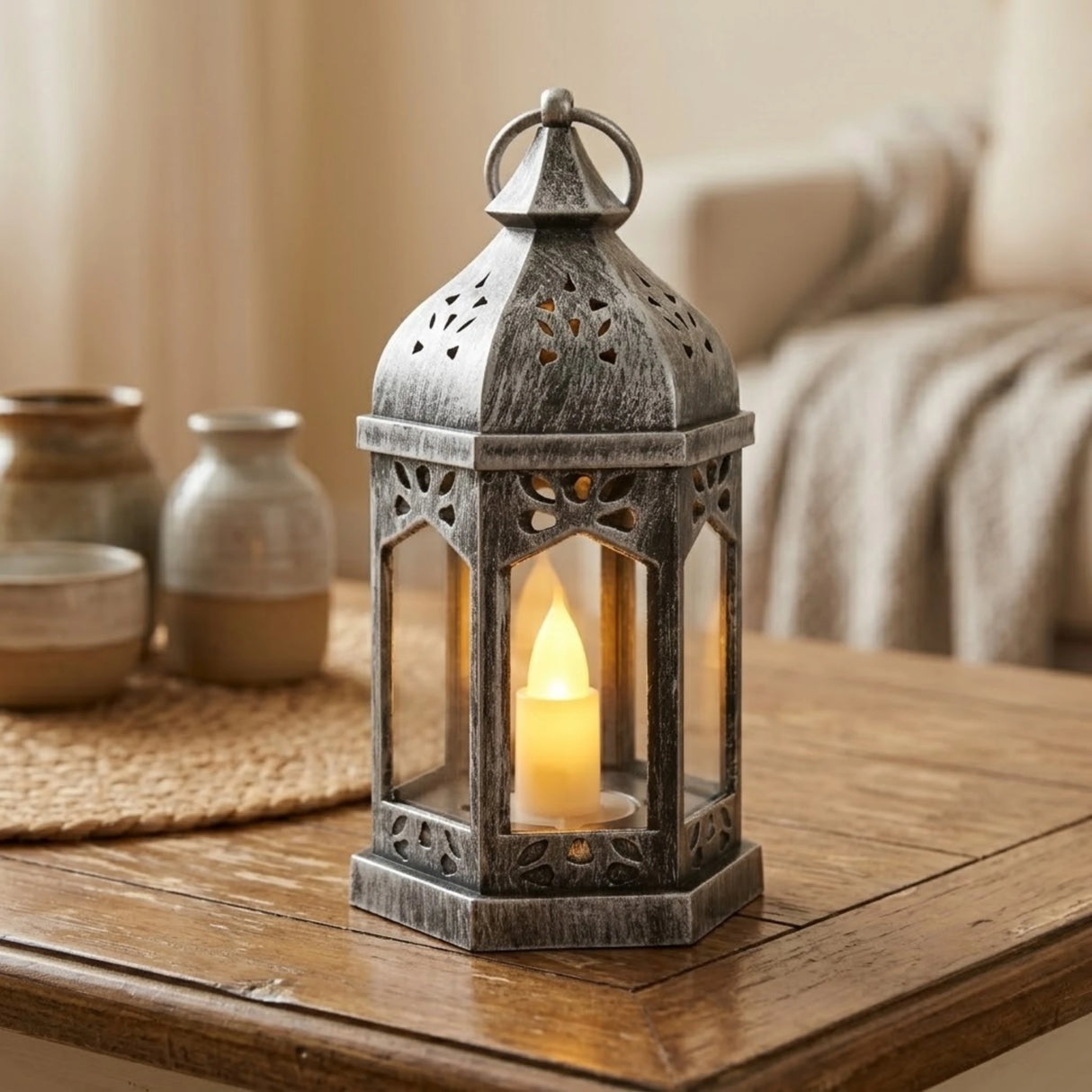 led lantern 1s plastic hexagonal silver 7"x3.5" china