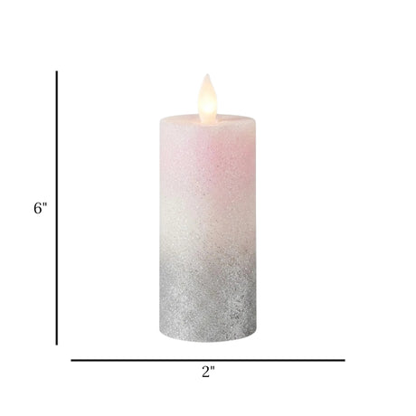 led candle with moving flame glitter white medium 6"x2" china