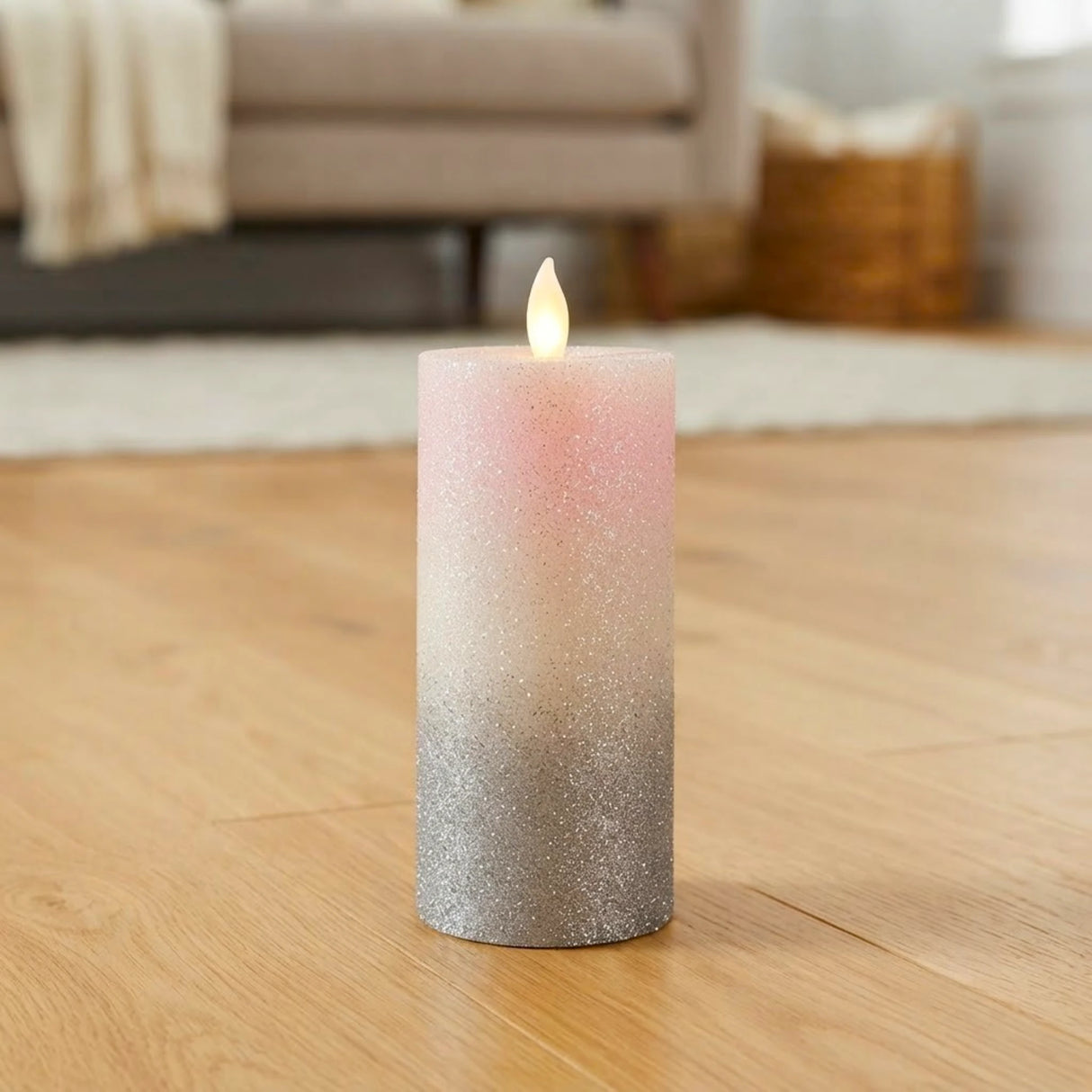 led candle with moving flame glitter white medium 6"x2" china