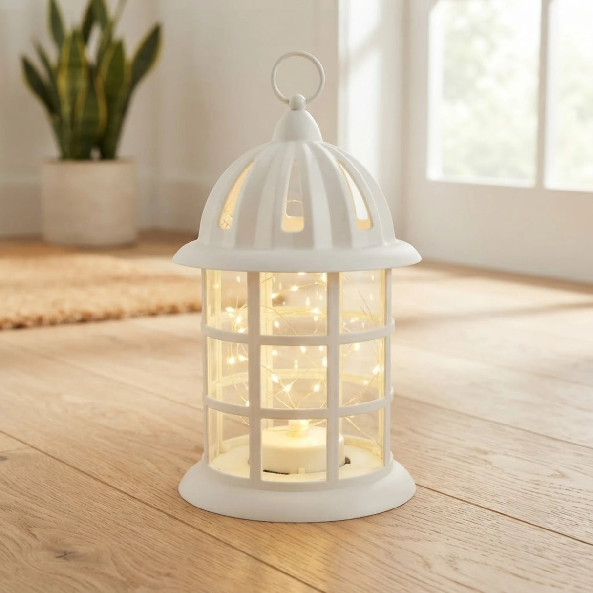 led lantern plastic cage white 13.5"x7" china