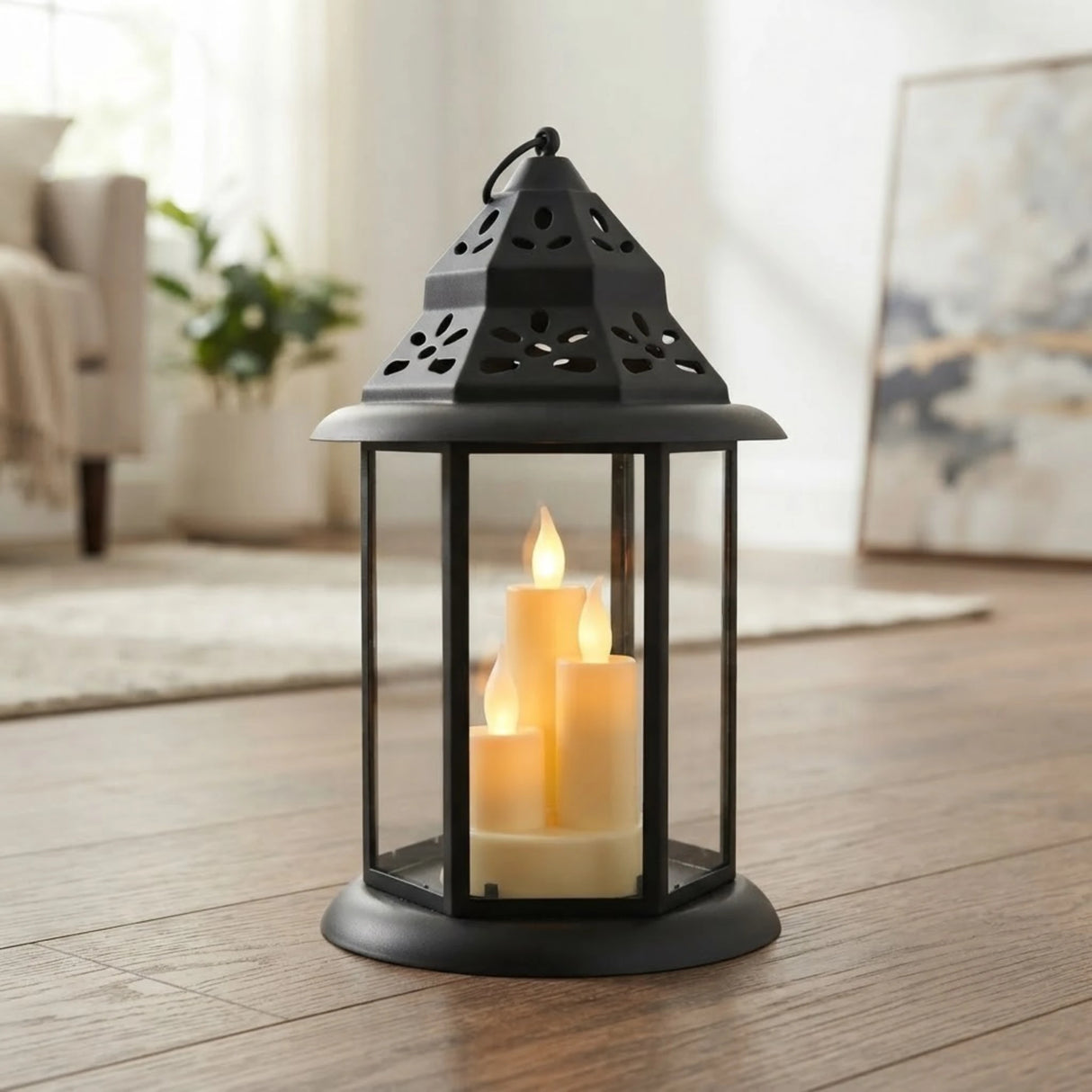 led lantern 3s plastic black large 13.5"x7.5" china
