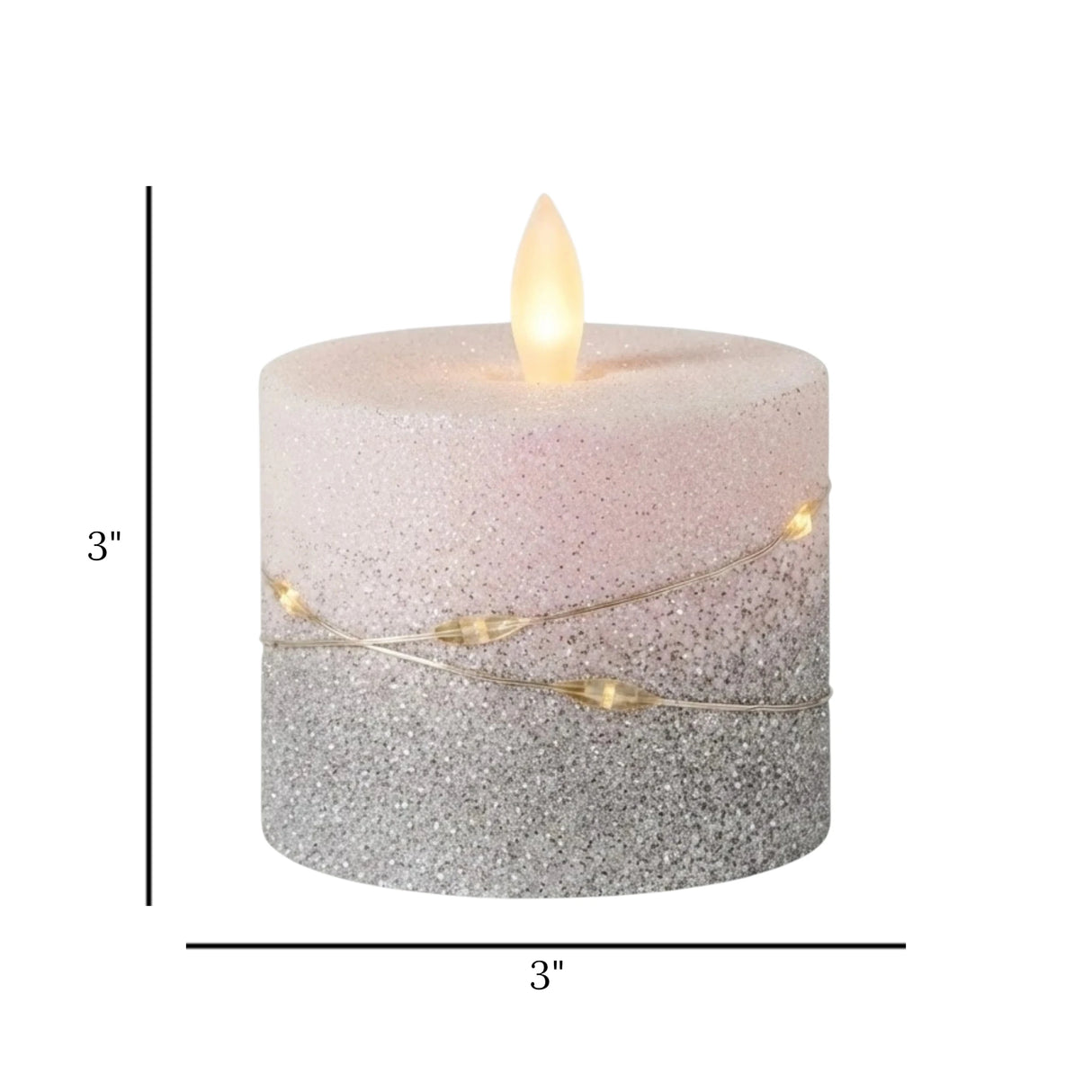 led candle with moving flame glitter white small 3"x3" china
