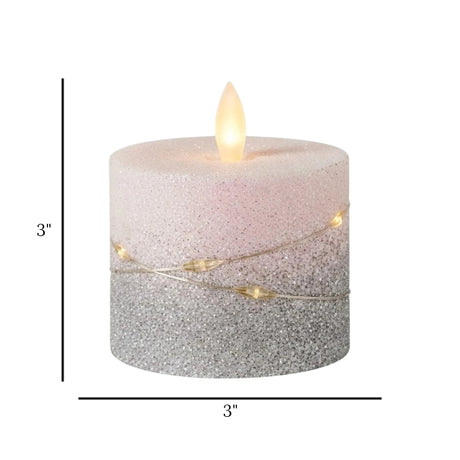 led candle with moving flame glitter white small 3"x3" china