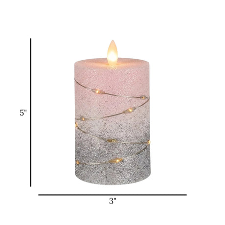 led candle with moving flame glitter white large 5"x3" china