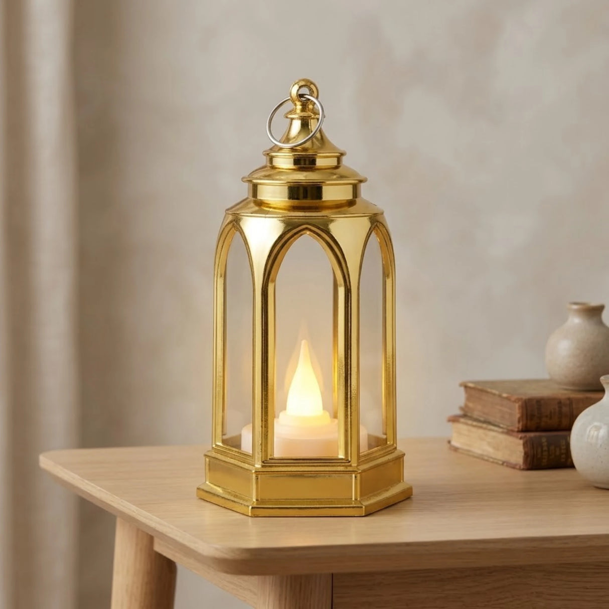led lantern 1s plastic cylindrical golden 5"x2" china