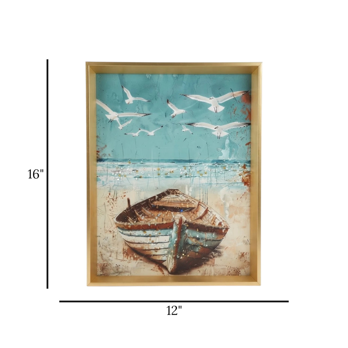 scenery frame crystal stone boat 16"x12" china
