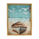 scenery frame crystal stone boat 16"x12" china