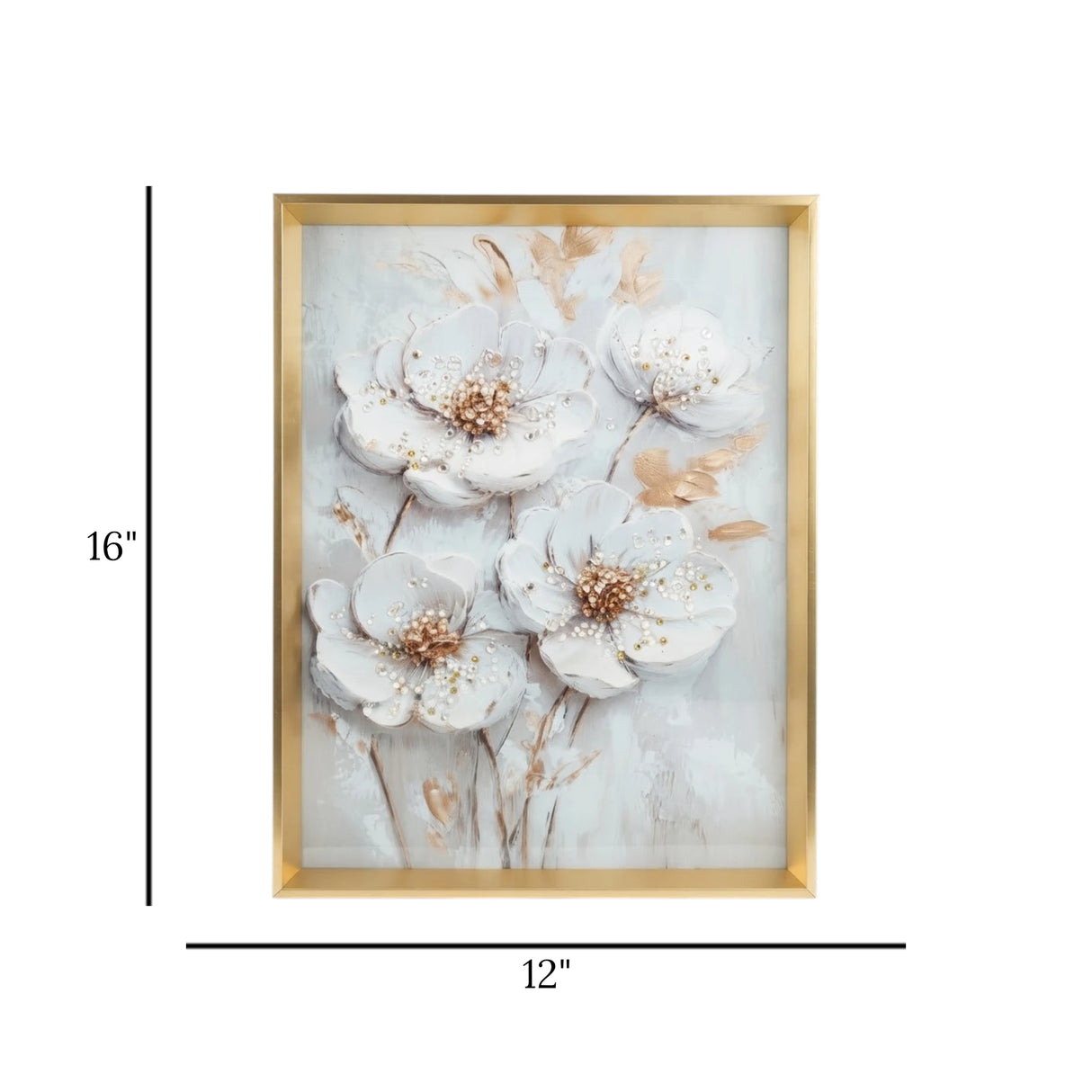 scenery frame crystal stone white flower 16"x12" china