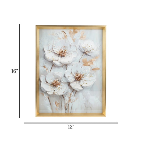 scenery frame crystal stone white flower 16"x12" china